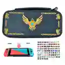 Estuche De Edicion Zelda Negro + Vidrio + 2 Grips Nintendo Switch Estandar