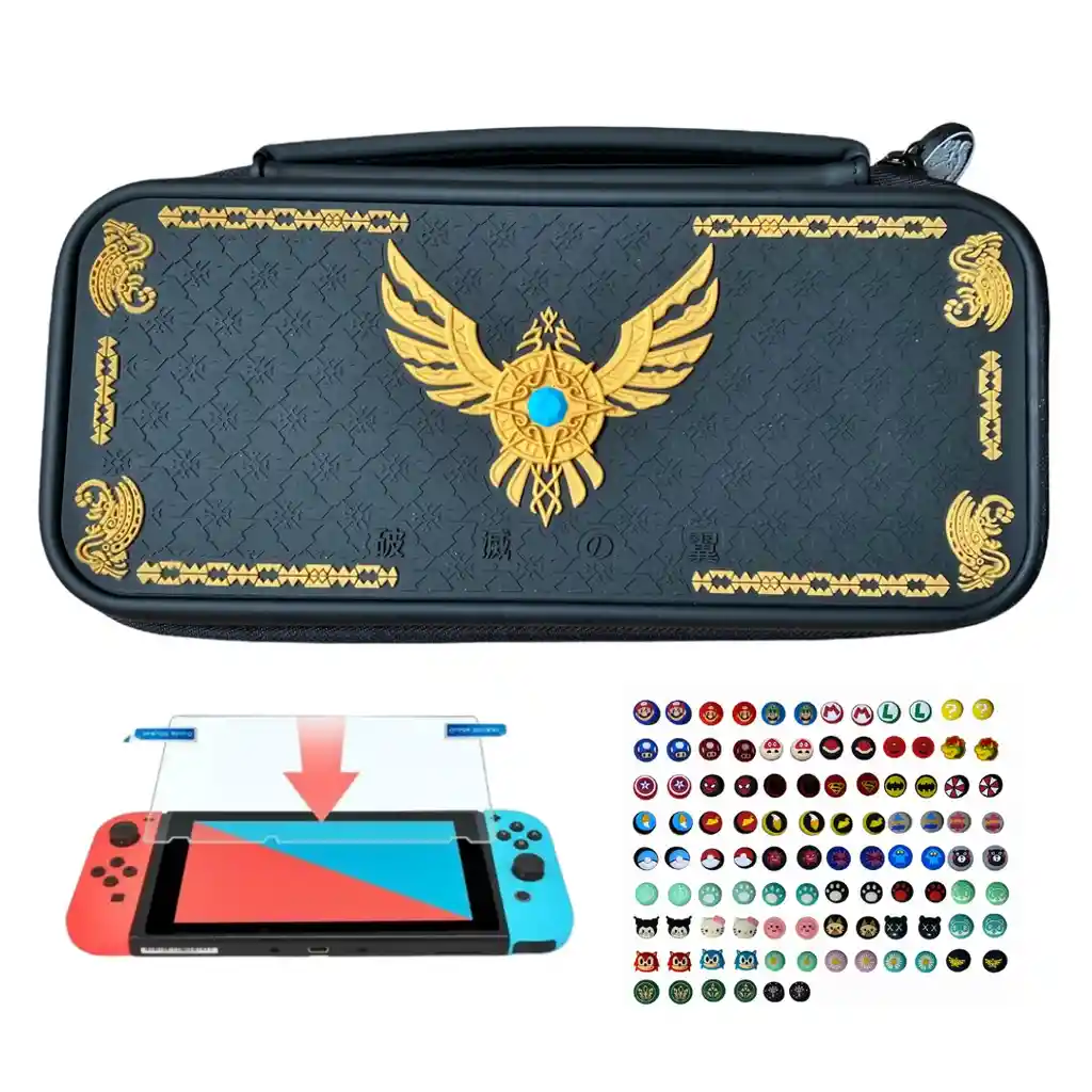 Estuche De Edicion Zelda Negro + Vidrio + 2 Grips Nintendo Switch Estandar