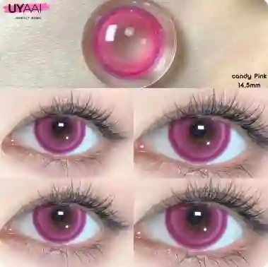 Lentes De Contacto Rosado Cosplay Disfraz Uyaai + Estuche Rf:candy Pink