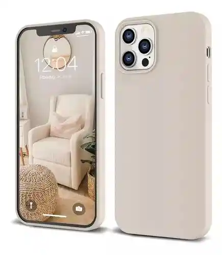 Combo Silicone Case + Vidrio Blindado Iphone 12/12 Pro (beige)