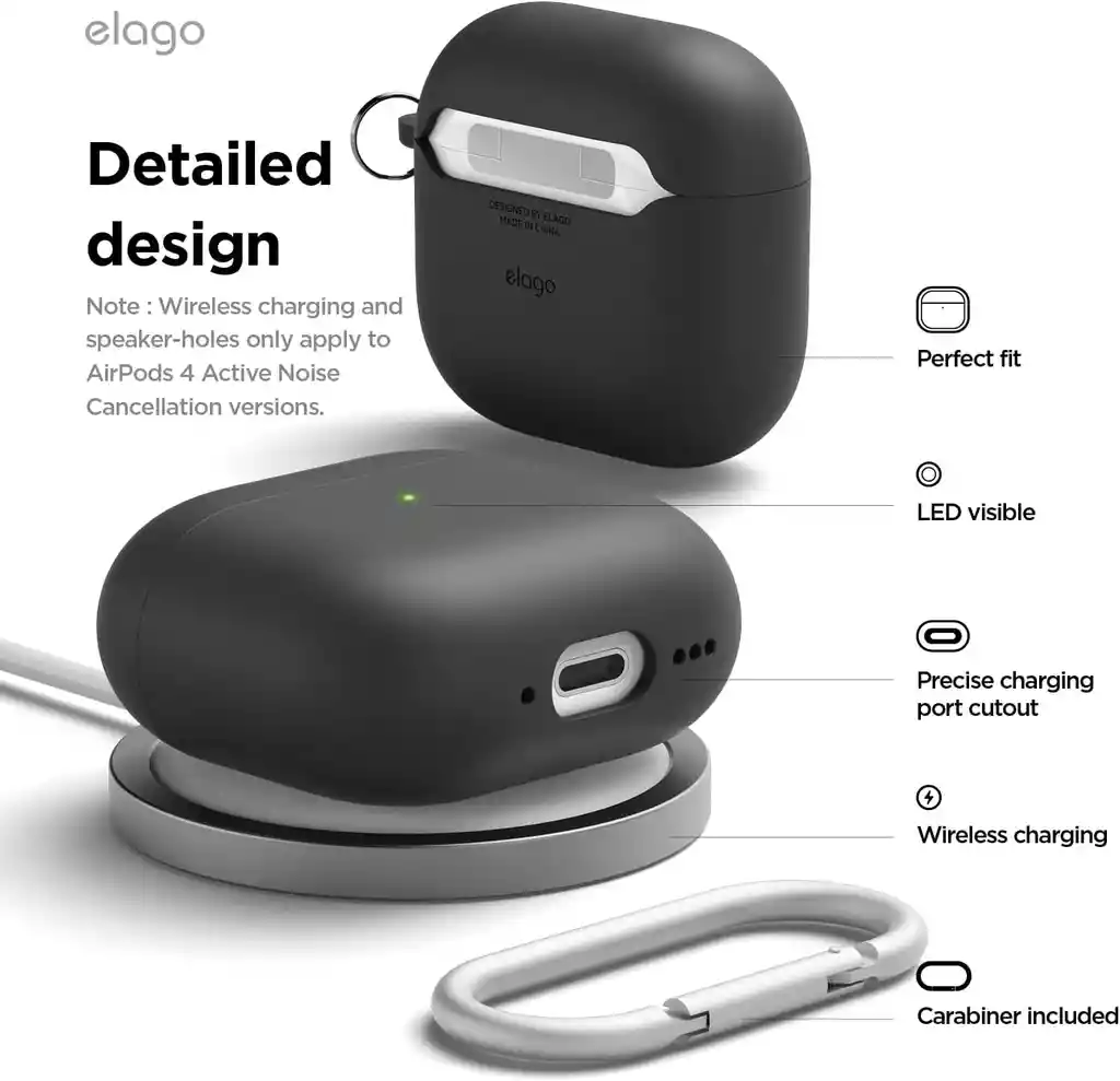 Estuche Para Airpods 4 De Silicona Con Arnés Elago En Negro