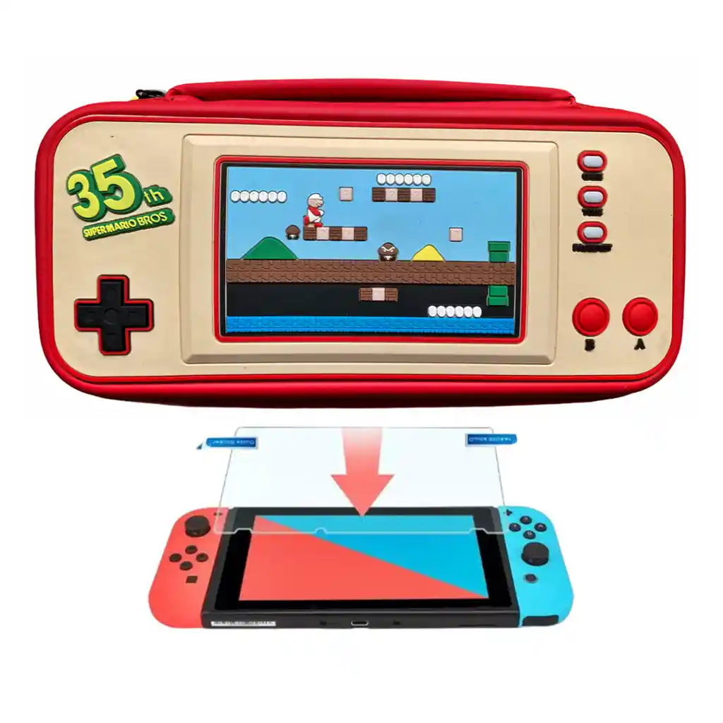 Estuche Mario Edicion 35 Años + Vidrio Para Nintendo Switch