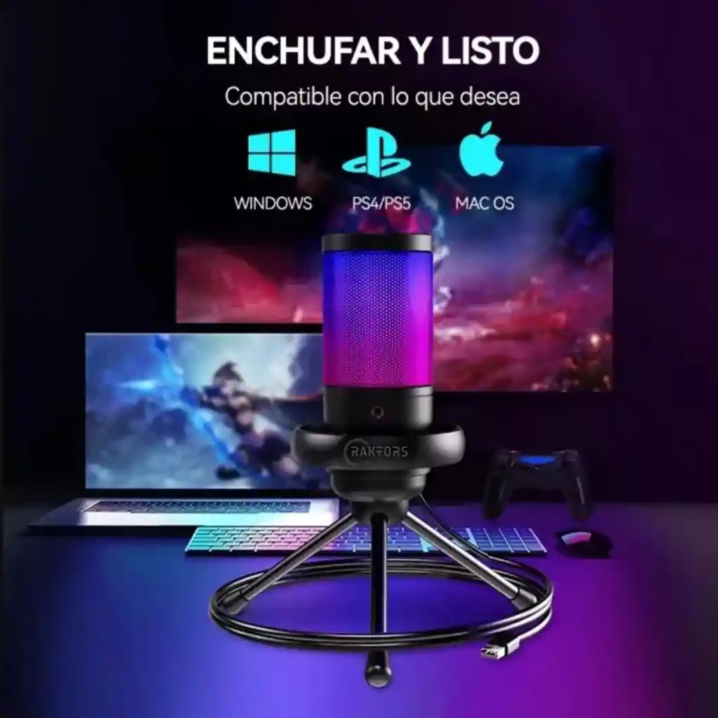 Micrófono Raktors Condensador Rgb Streaming Gaming Base