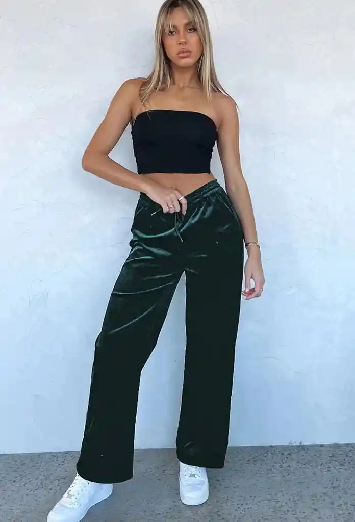 Pantalon Palazzo Terciopelo Con Bolsillos