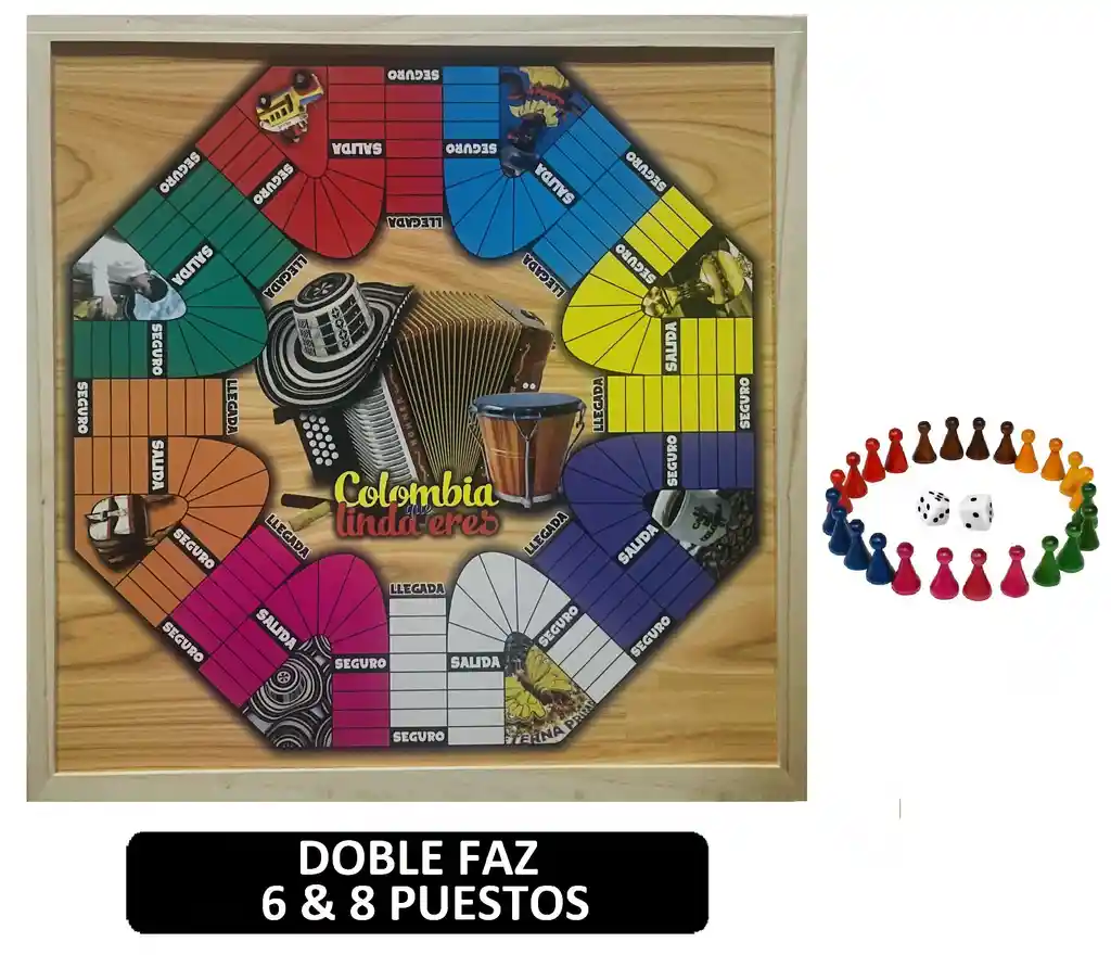 Juego De Parqués Magnético Grande 8 Y 6 Puestos Doble Faz Imantado Parchís