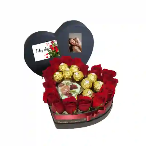 Corazón Con Rosas, Chocolate Gourmet Y Ferrero - Pequeño