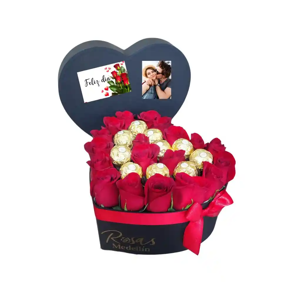 Corazón Con Rosas De Exportación Y Ferrero - Pequeño