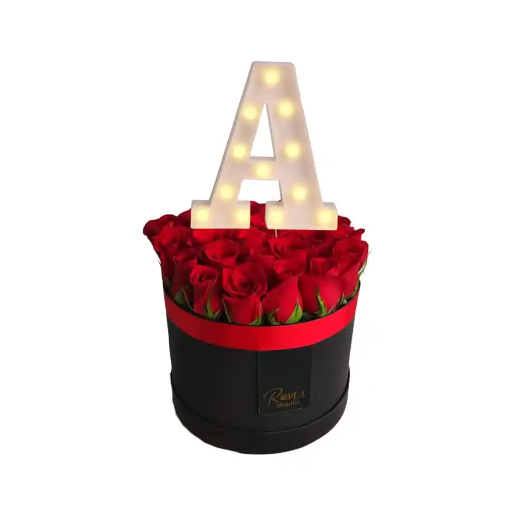 Cilindro Con Rosas Y Letra Luz Led - Mediano