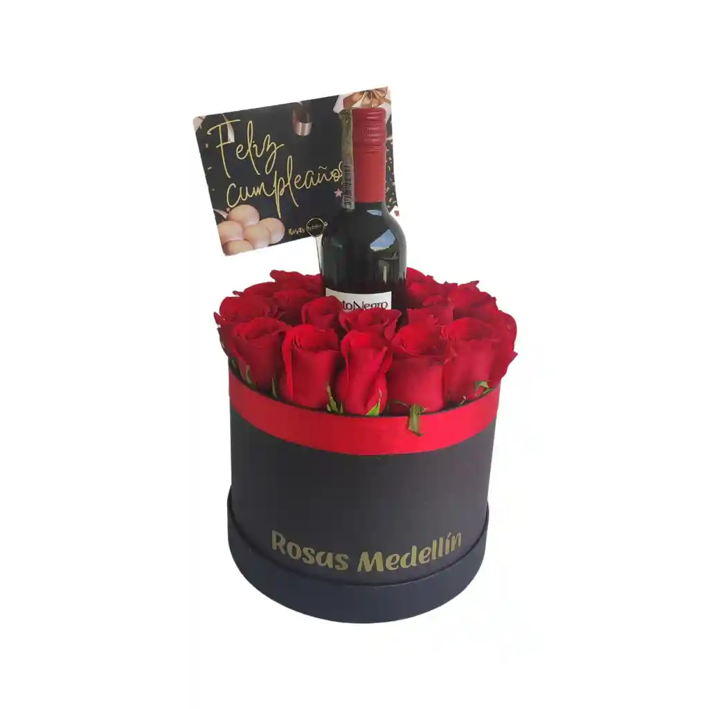Cilindro Con Rosas De Exportación Y Licor - Mediano
