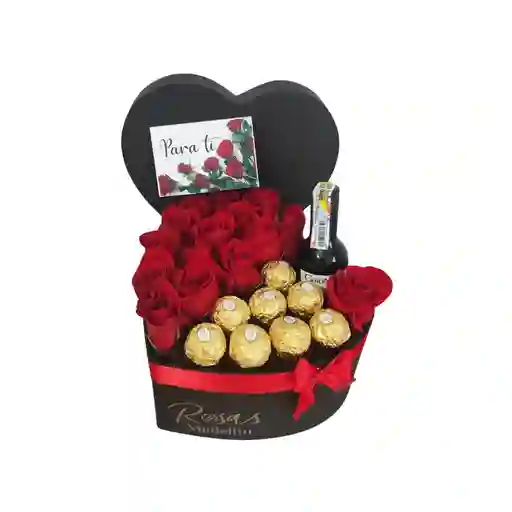 Corazón Con Rosas De Exportación, Chocolates Vino - Pequeño