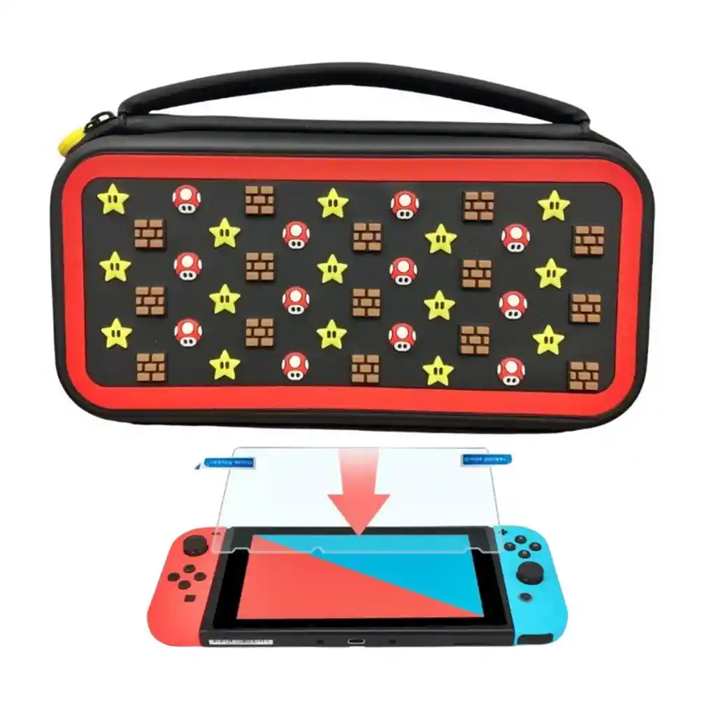 Estuche Edicion Mario Estrellas + Vidrio Para Nintendo Switch