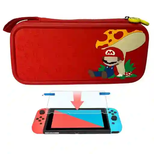 Estuche Edicion Mario Hongo + Vidrio Para Nintendo Switch