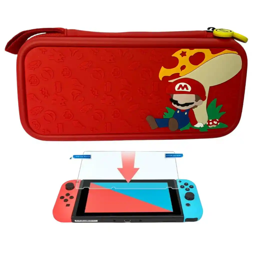 Estuche Edicion Mario Hongo + Vidrio Para Nintendo Switch