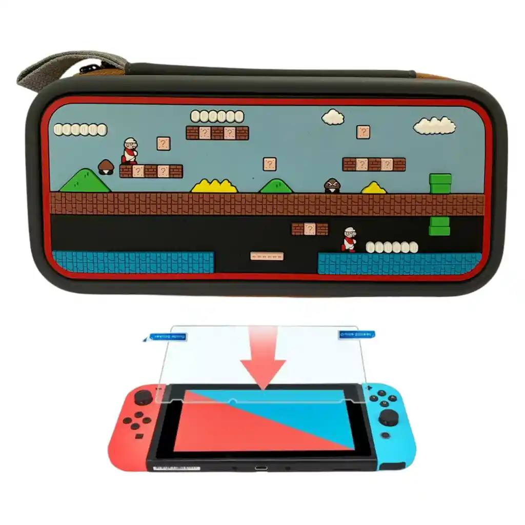 Estuche Edicion Mario Mundo + Vidrio Para Nintendo Switch