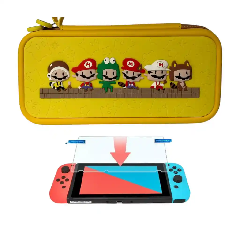 Estuche Edicion Mario Versiones + Vidrio Para Nintendo Switch