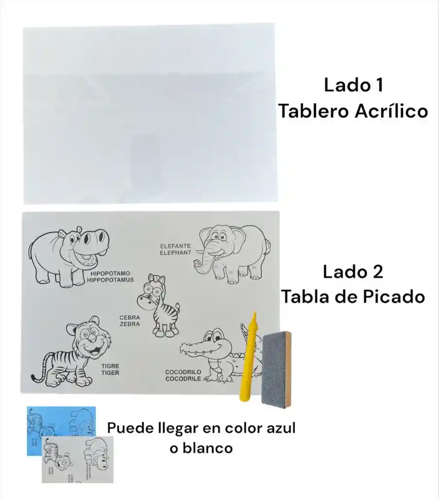 Tabla De Picado Con Tablero 35 X 25 Cm Incluye Punzon. Colores Surtidos