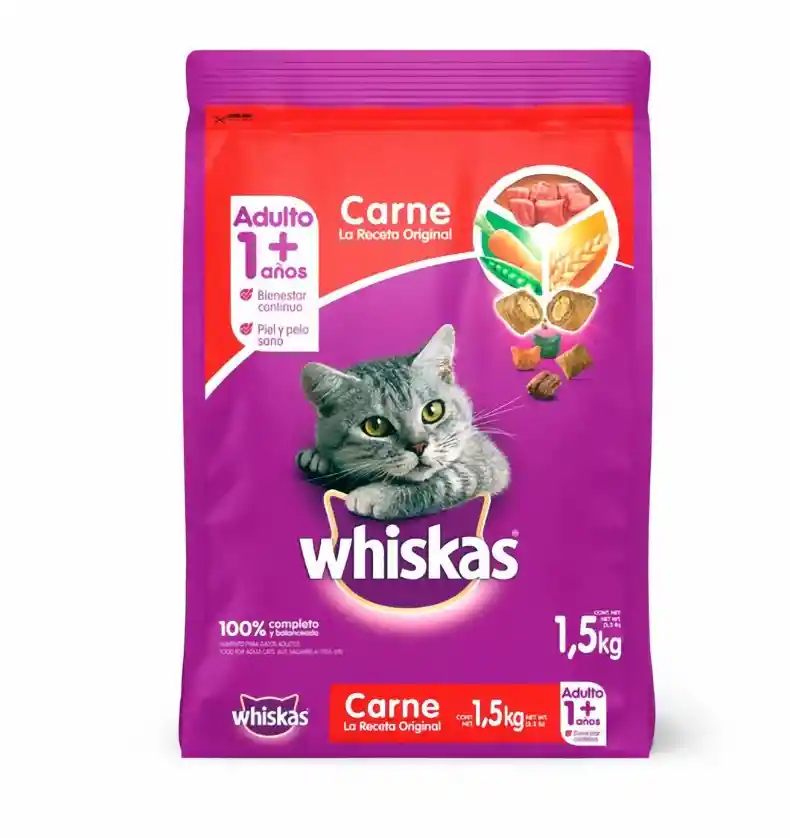 Whiskas Alimento Seco Gato Adulto Sabor Carne 1.5kg + Gratis Sobre Whiskas