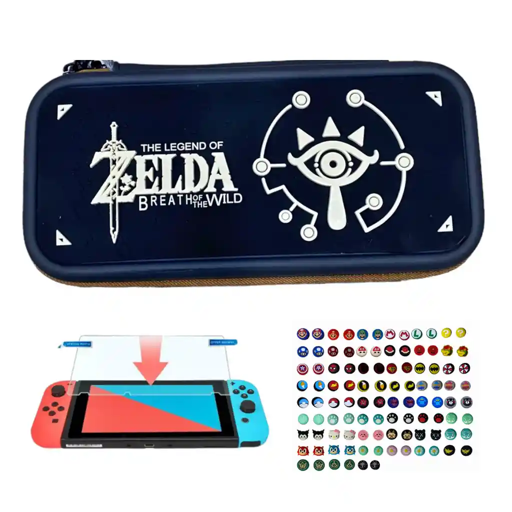 Estuche Edicion Zelda Botw + Vidrio + 2 Grips Para Nintendo Switch