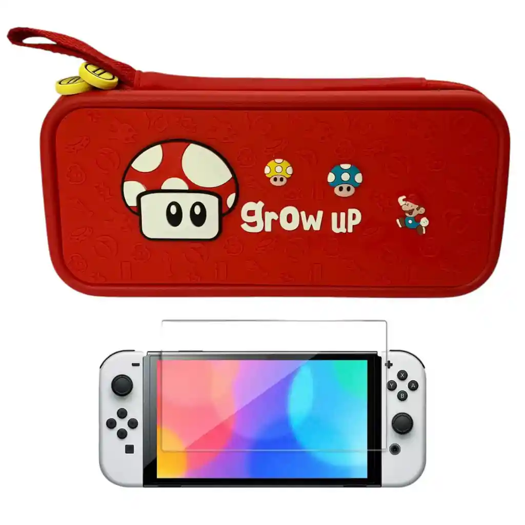 Estuche Edicion Mario Grow Up + Vidrio Para Nintendo Switch Oled