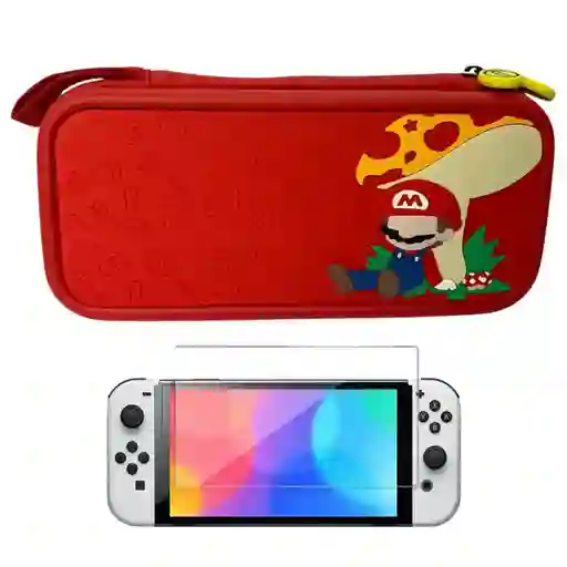 Estuche Edicion Mario Hongo + Vidrio Para Nintendo Switch Oled