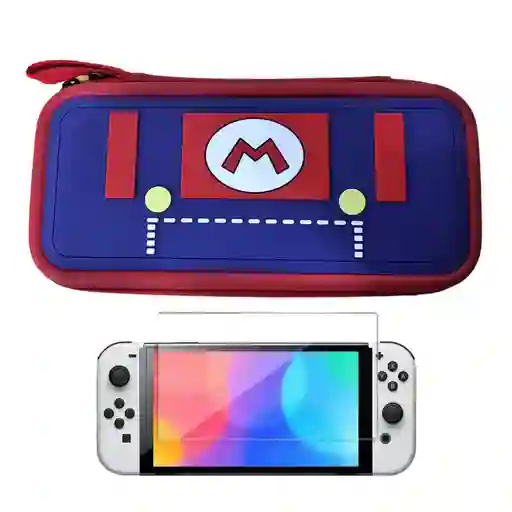 Estuche Edicion Mario Vestido + Vidrio Para Nintendo Switch Oled