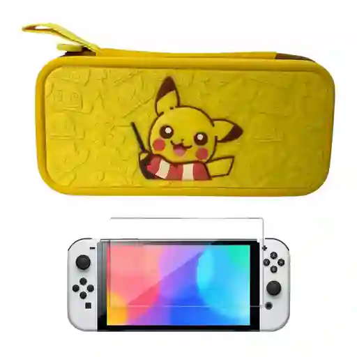 Estuche Edicion Pikapika + Vidrio Para Nintendo Switch Oled