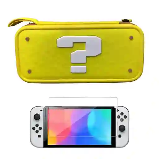 Estuche Edicion Signo Interrogacion + Vidrio Para Nintendo Switch Oled