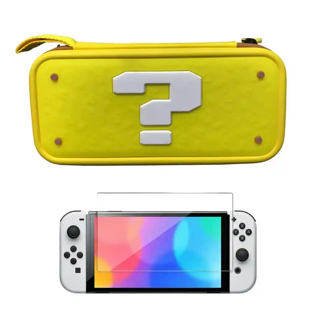 Estuche Edicion Signo Interrogacion + Vidrio Para Nintendo Switch Oled