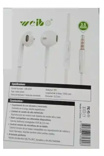 Auriculares Estéreo In Ear Weibo 602 Reducción Ruido