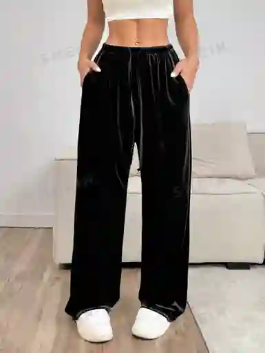 Pantalon Palazzo Terciopelo Con Bolsillos