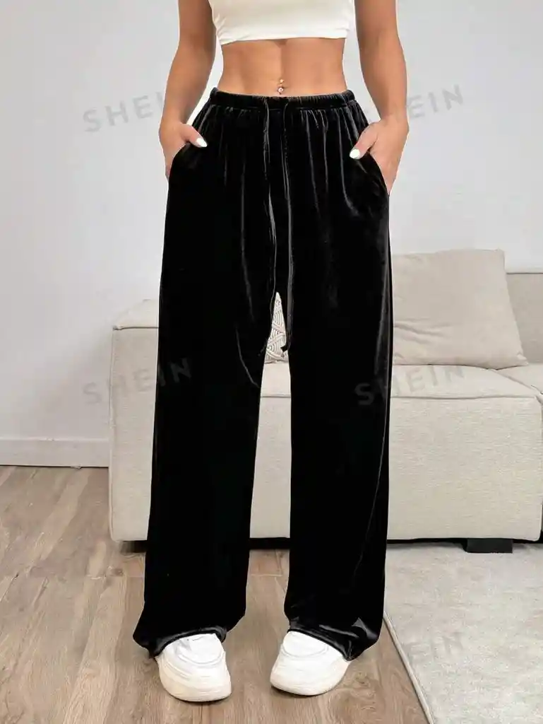 Pantalon Palazzo Terciopelo Con Bolsillos