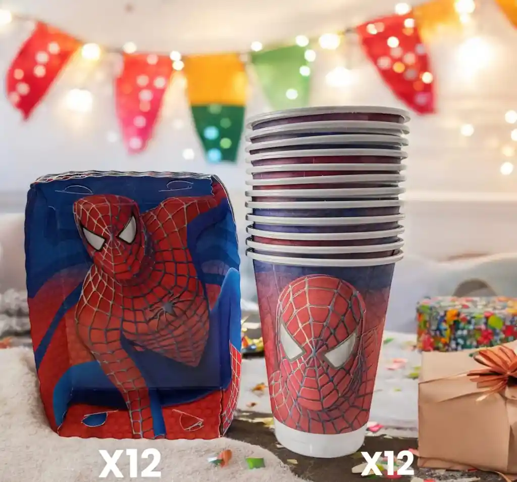 Set De Fiesta Hombre Araña 12 Torteros Y 12 Vasos