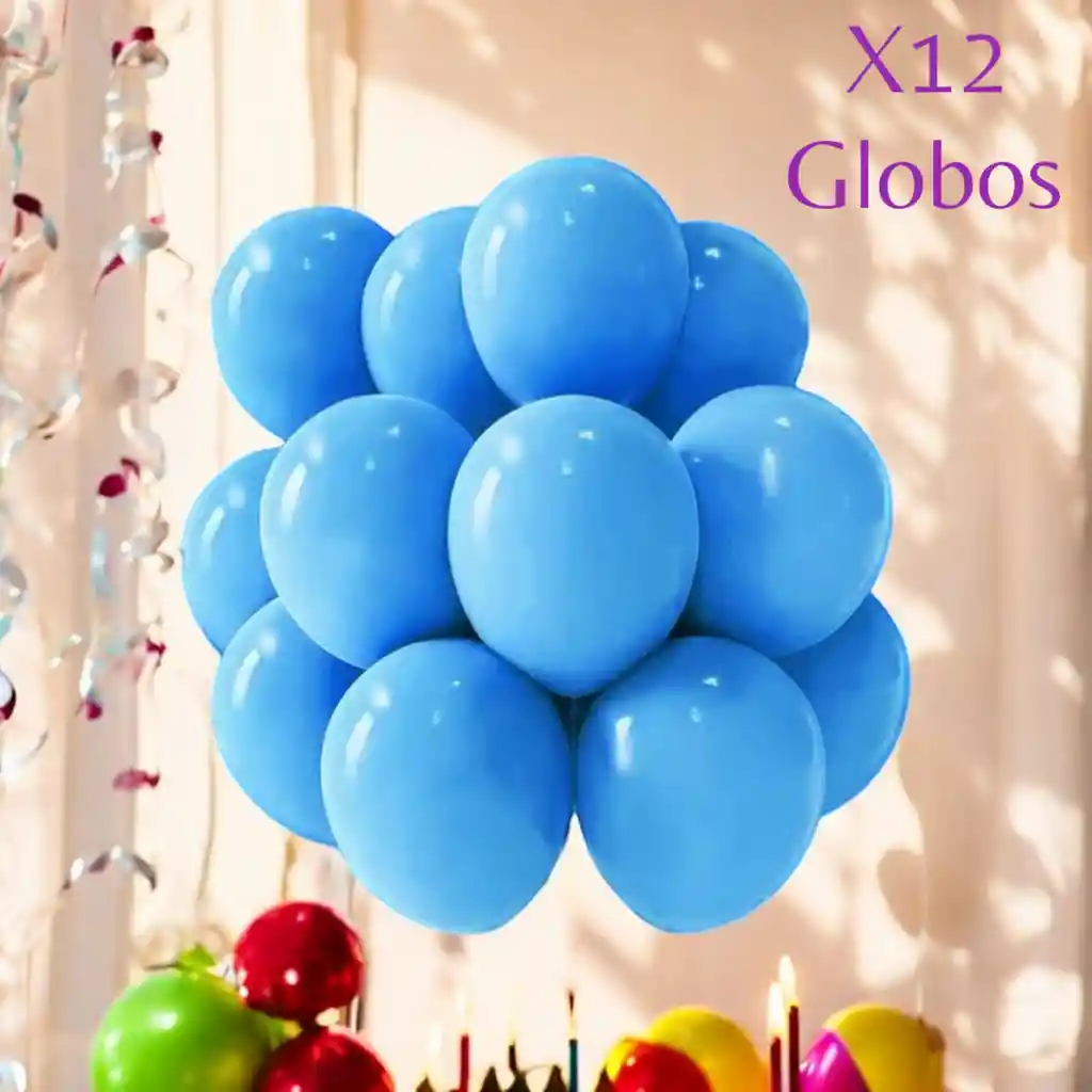 Globos En Látex R12 X12 Unidades Azul Claro Mate