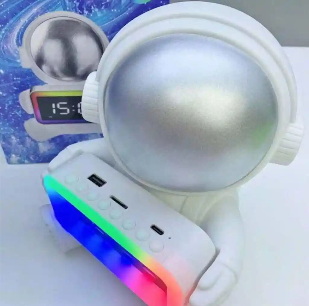 Altavoz Bluetooth Astronauta Con Reloj Y Luz Rgb