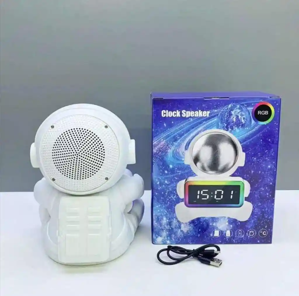 Altavoz Bluetooth Astronauta Con Reloj Y Luz Rgb