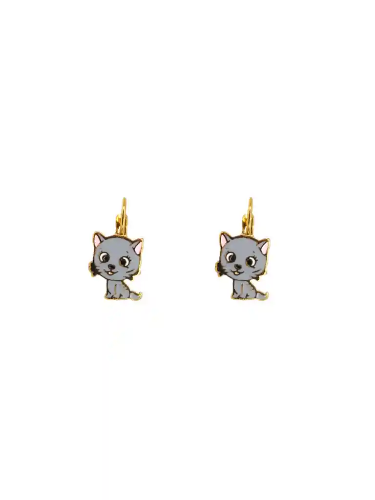 Juego De Aretes Y Collar Esmaltados Diseño Gatito