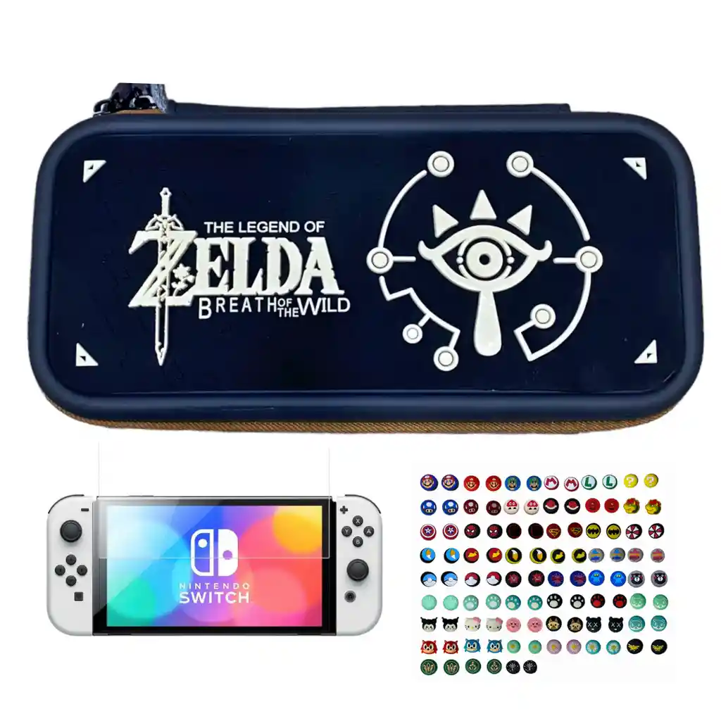 Estuche Edicion Zelda Botw + Vidrio + 2 Grips Para Nintendo Switch Oled