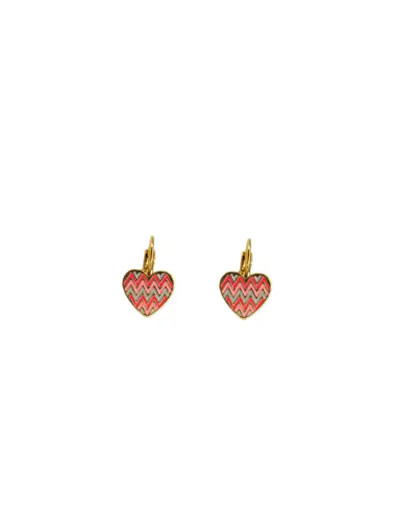 Juego De Aretes Y Collar Esmaltados Corazón Diseño Zig Zag