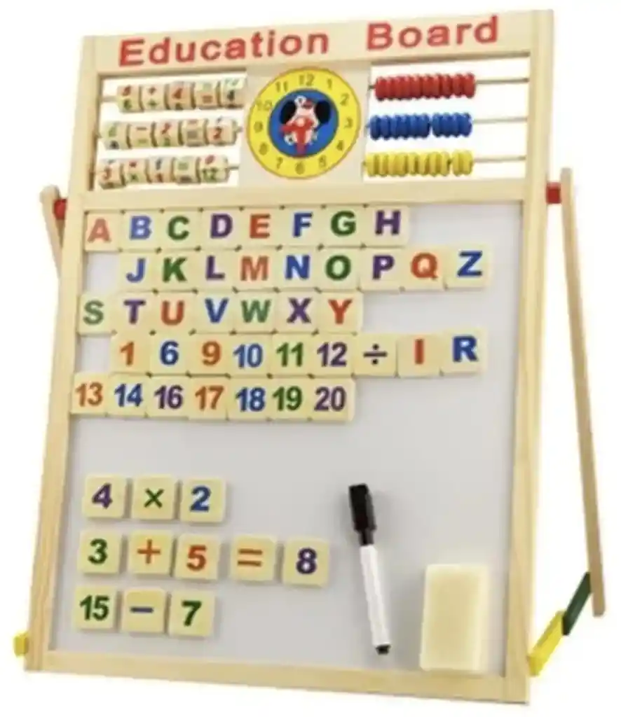 Tablero Magnetico Con Abecedario Numeros Tangran Para Ninos, Escribir Con Tiza Y Mascador