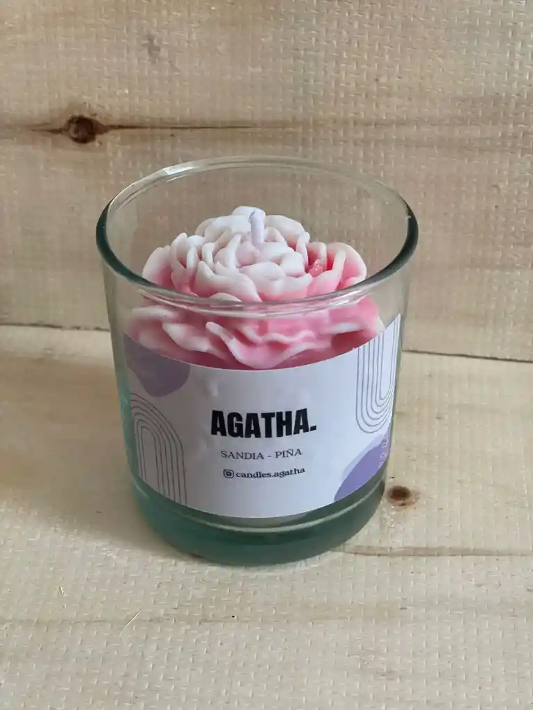 Vela Flor De Vaso Con Peonía - Aroma A Sandía