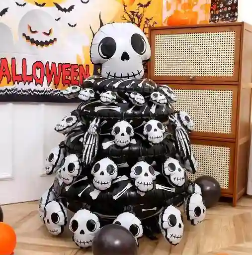 Halloween Globo Metalizado Extragrande Con Base Calaveras