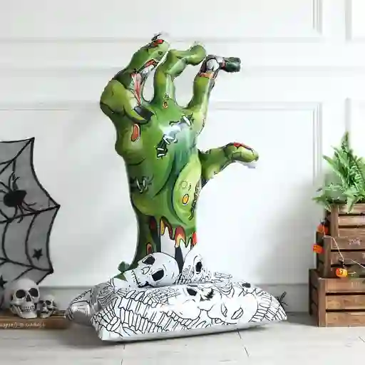 Halloween Globo Metalizado Grande Con Base Mano Zombie