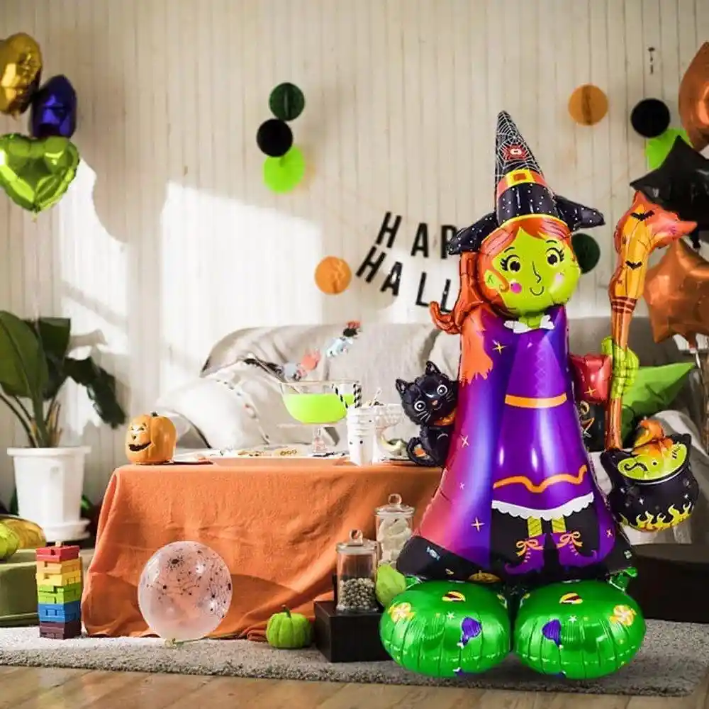 Halloween Globo Metalizado Grande Con Base Bruja