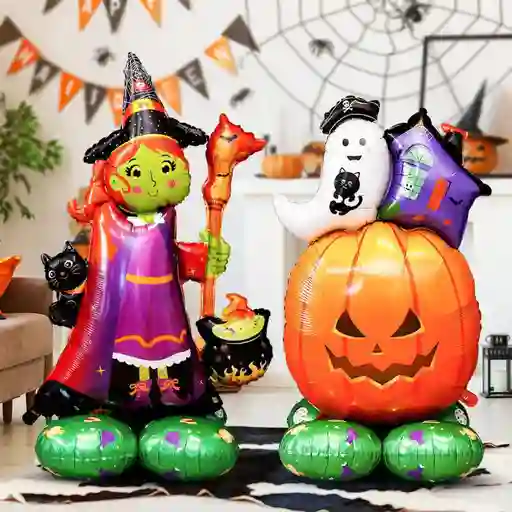 Halloween Globo Metalizado Grande Con Base Bruja