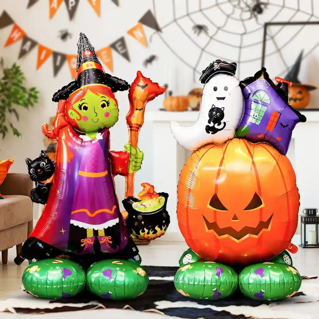 Halloween Globo Metalizado Grande Con Base Bruja