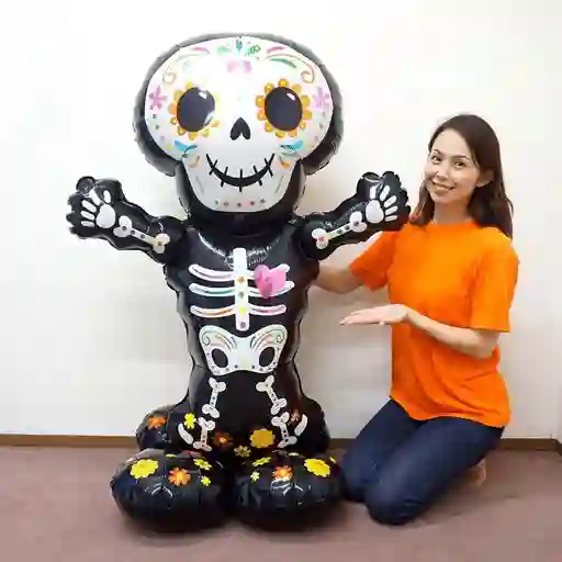 Halloween Globo Metalizado Extragrande Con Base Catrina