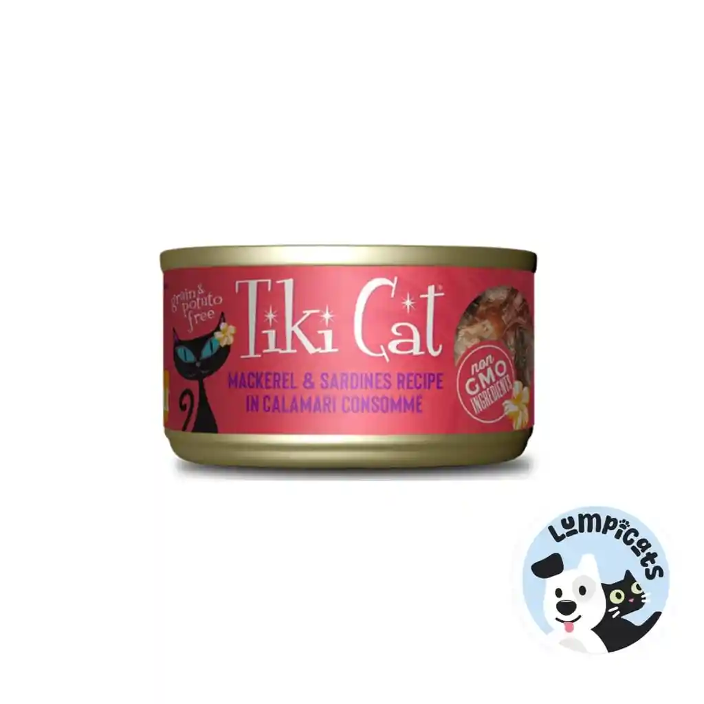 Tiki Cat Grill - Caballa Y Sardinas En Sopa De Calamar - 80 Gr - Lata Alimento Humedo Para Gato