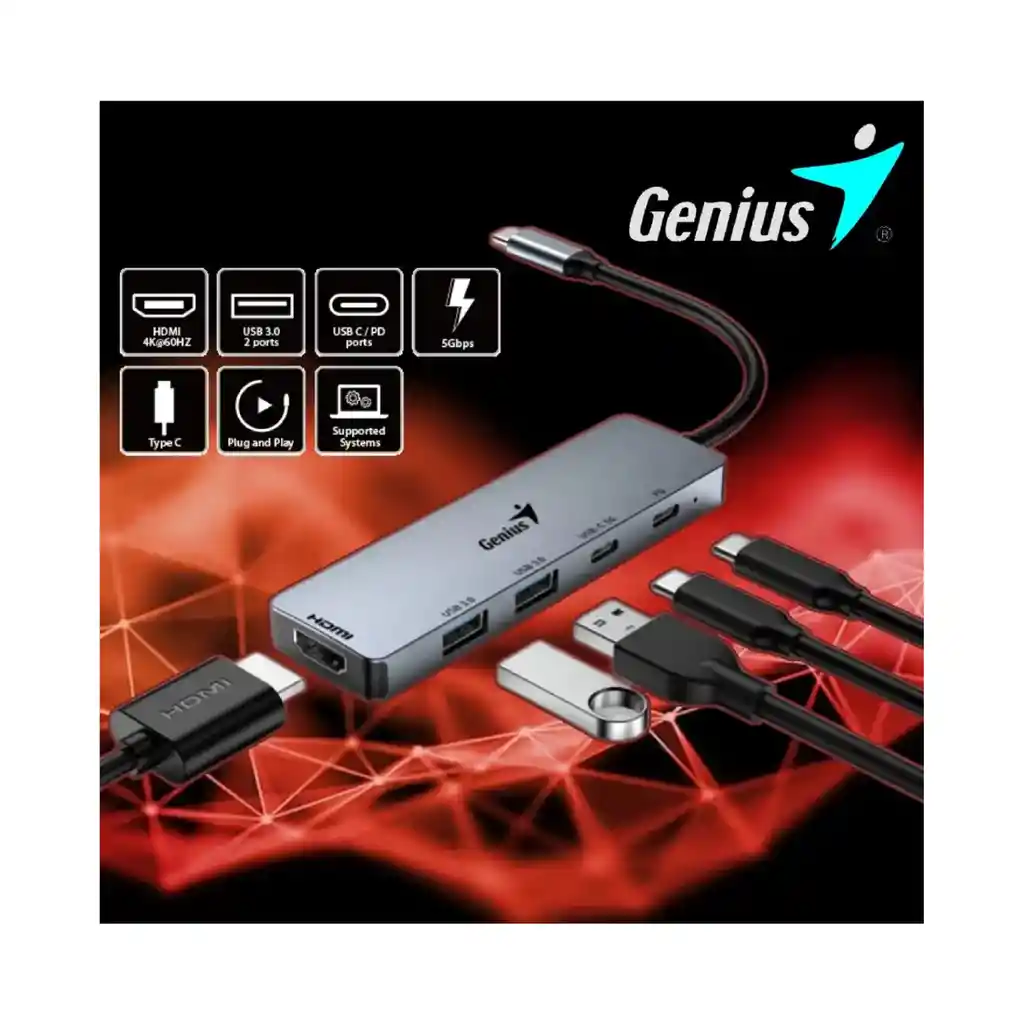 Hub Genius Uh 500 Usbc 5en1 Usb3.0 Hdmi