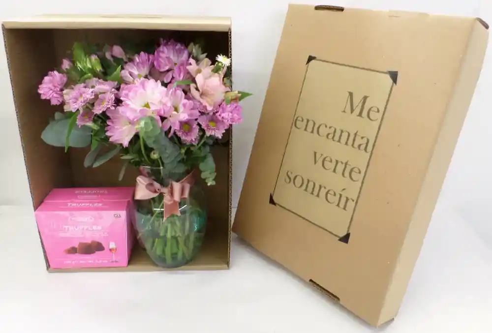 Flores Caja De Regalo, Bouquet Flores Frescas Y Trufas Francesas