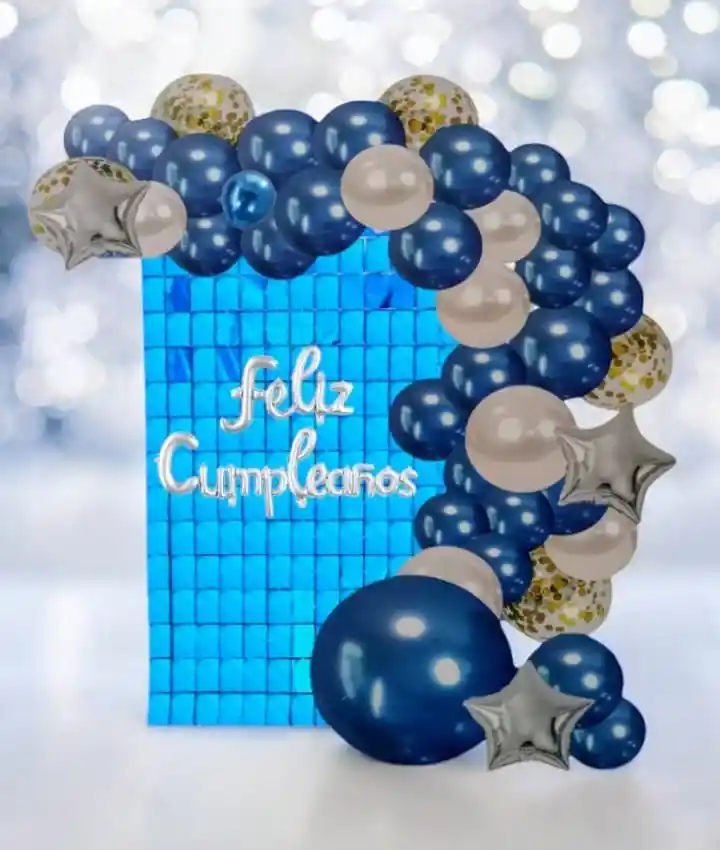 Kit De Globos Fiesta Feliz Cumpleaños Azul/blanco X72 Piezas